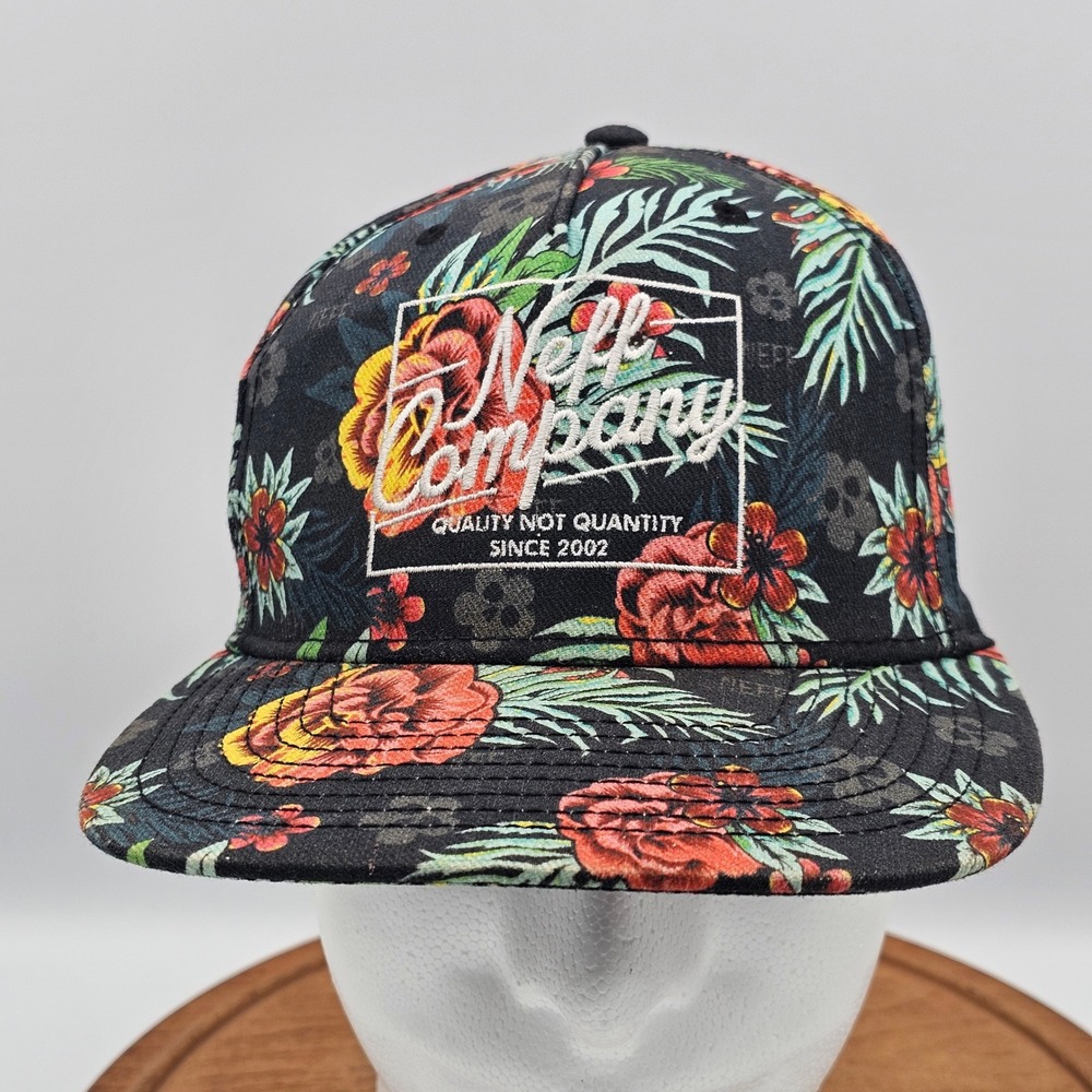 Neff Company Floral Skull Snapback Hat Black Red Tropical Skater Mens Cap